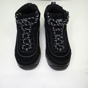 Ryka Hiking Black Boots Shoes Suede Faux Shearling Woman's 7.5 With Box